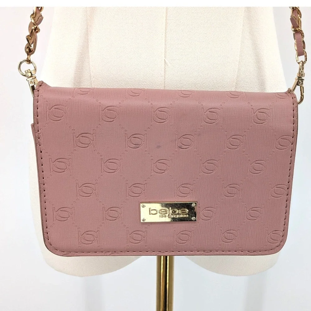 Bebe‎ Embossed Logo Crossbody Wallet Bag – Blush Pink